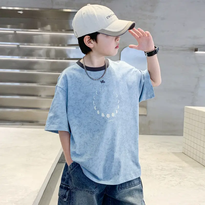 Summer Boys T-Shirt Blue Cotton Half Sleeve Kids Wear — feature 4