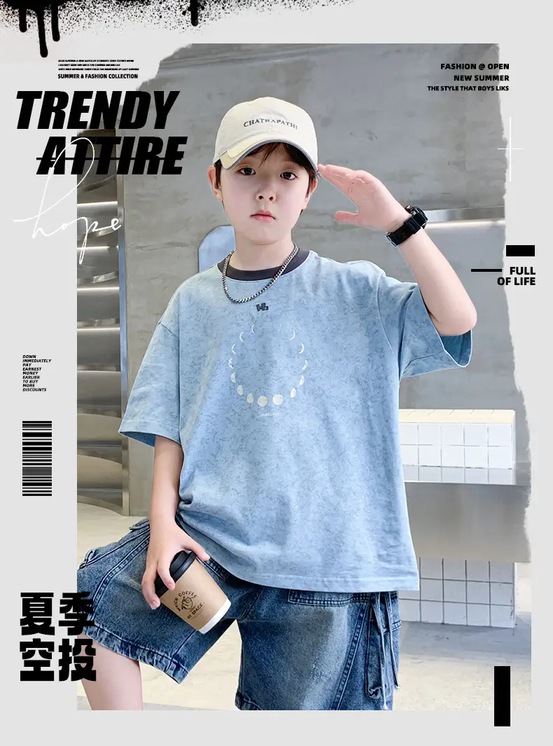 Summer Boys T-Shirt Blue Cotton Half Sleeve Kids Wear — feature 5