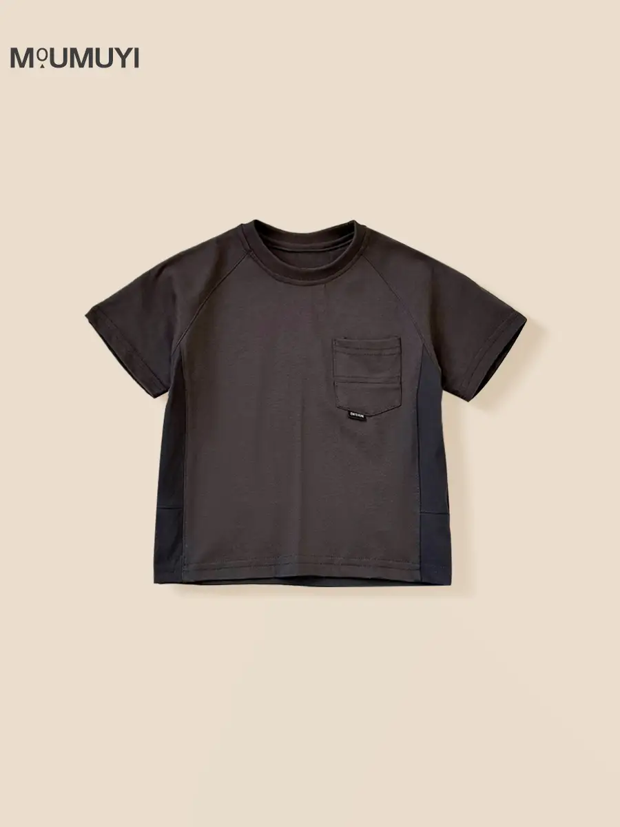Kids Navy Blue Pocket T-Shirt Round Neck Short Sleeve