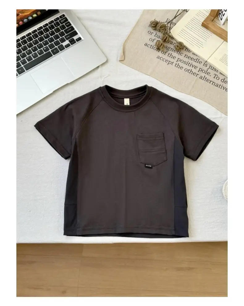 Kids Navy Blue Pocket T-Shirt Round Neck Short Sleeve — feature 17