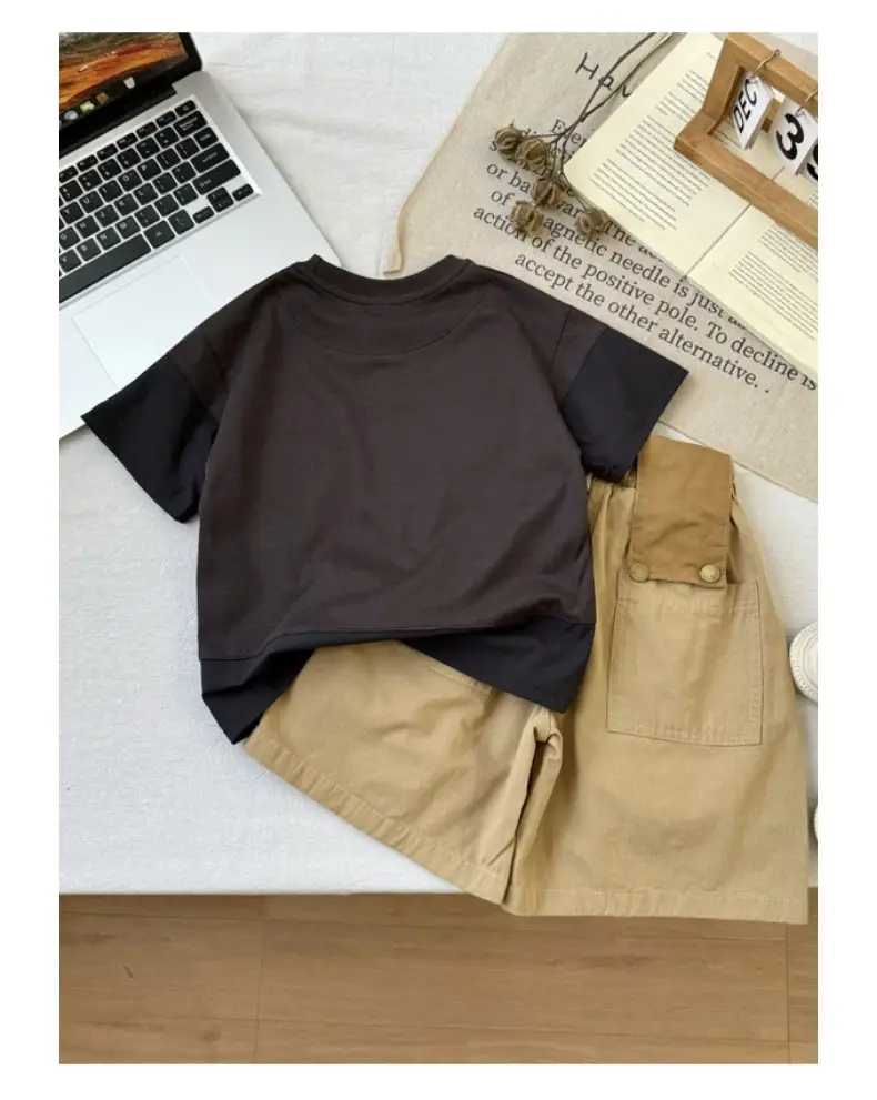 Kids Navy Blue Pocket T-Shirt Round Neck Short Sleeve — feature 19
