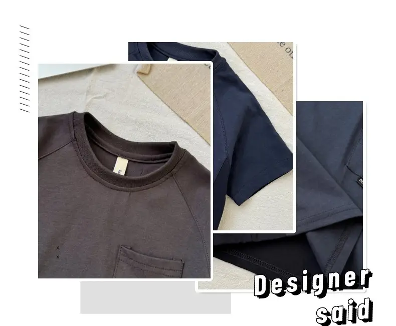 Kids Navy Blue Pocket T-Shirt Round Neck Short Sleeve — feature 2