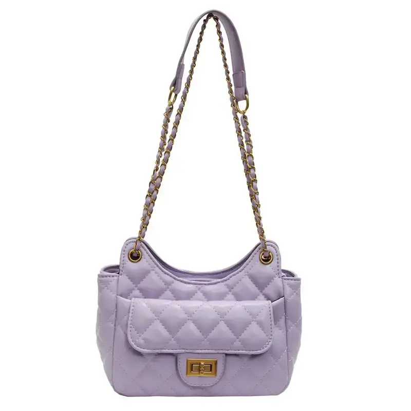 Pink Diamond Lattice Shoulder Bag with Gold Chain - Image 7