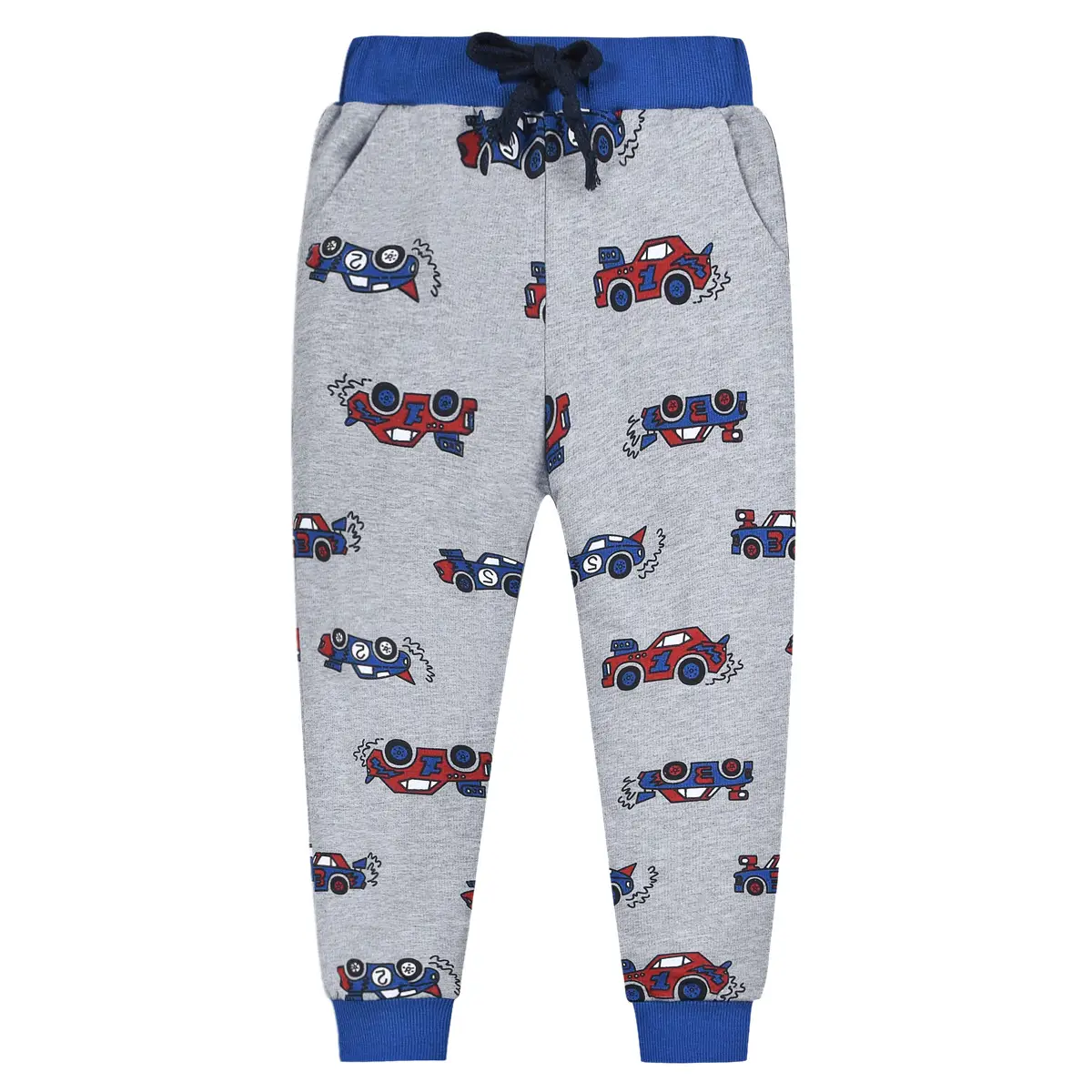 Boys Grey Cotton Sweatpants with Cartoon Print