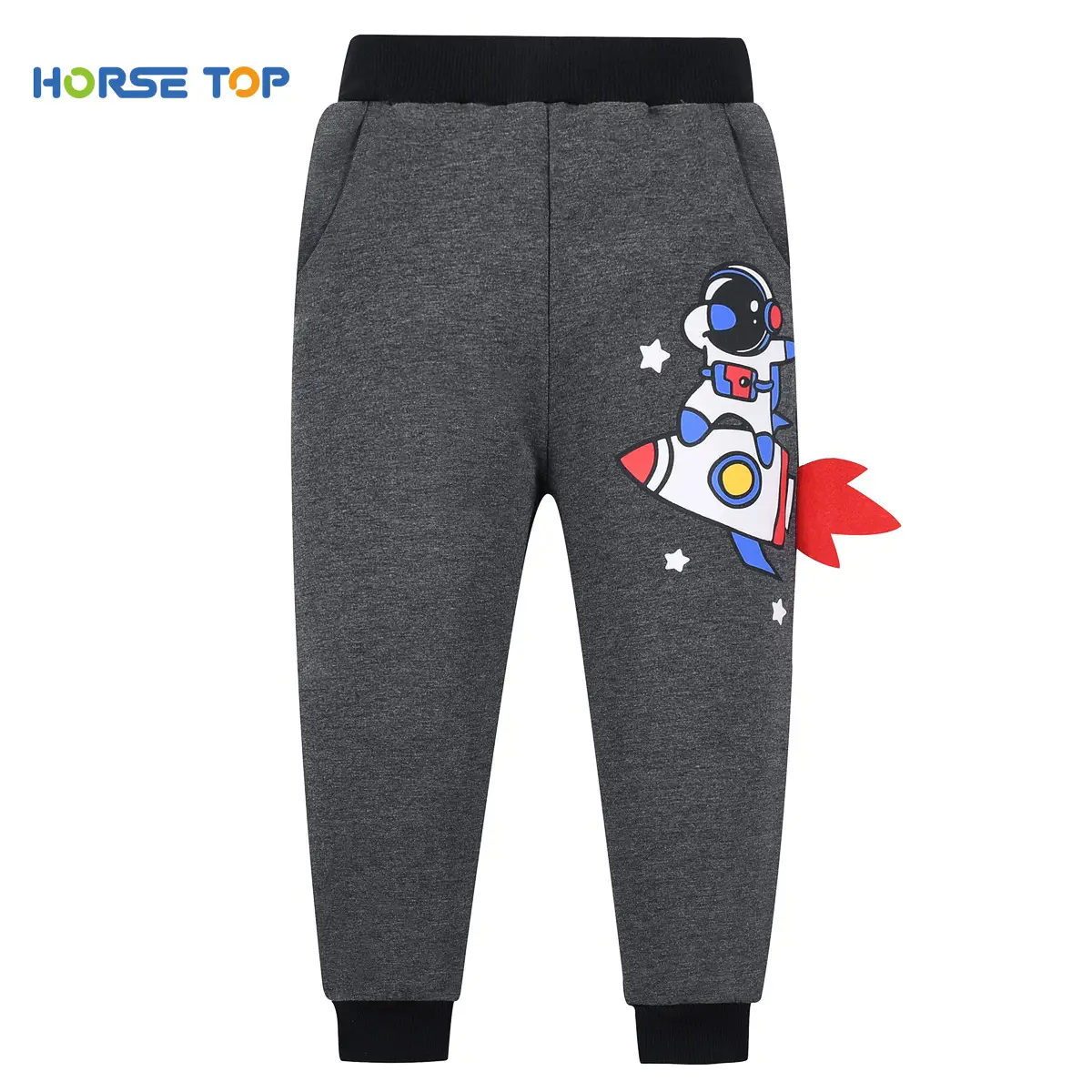 Boys Grey Cotton Sweatpants with Cartoon Print