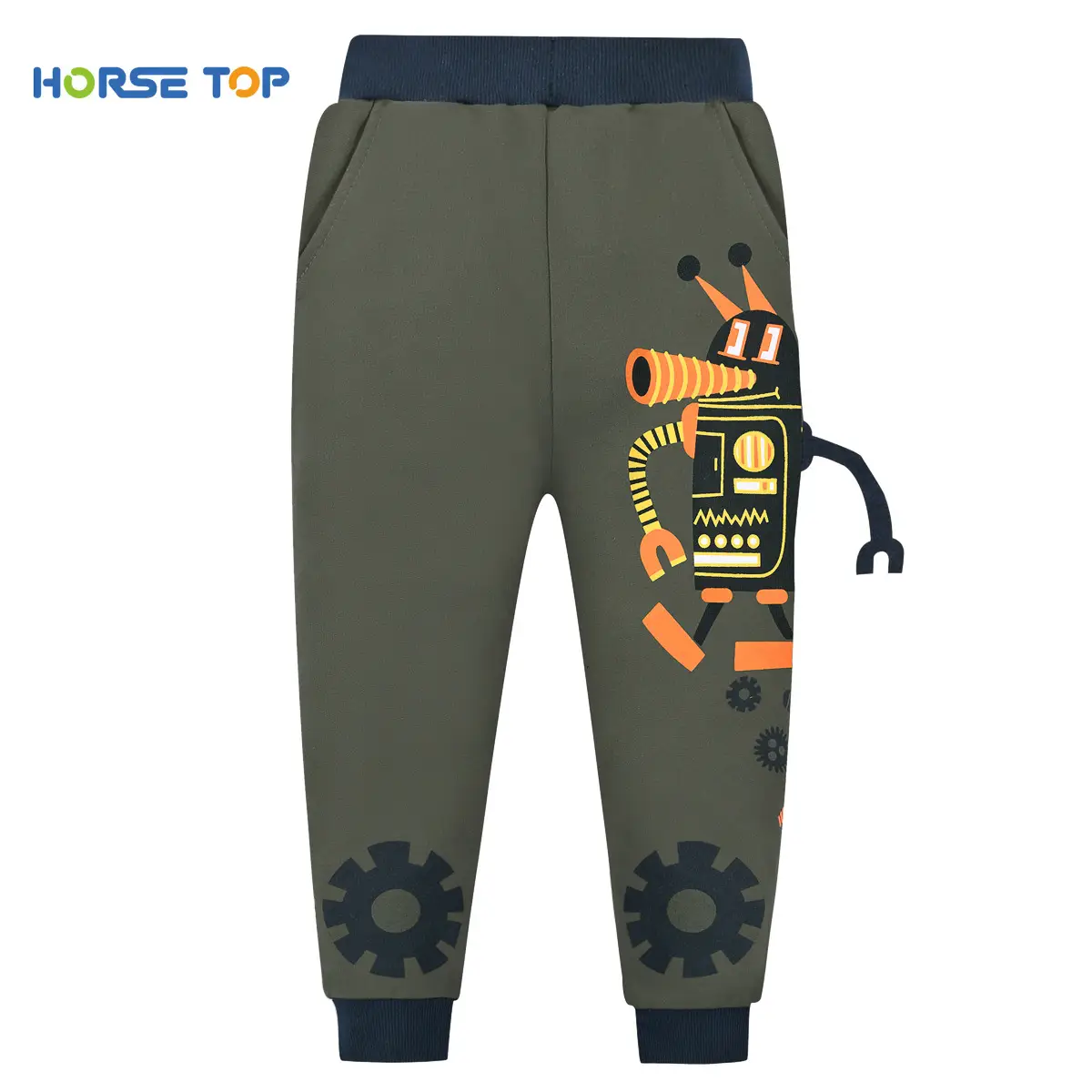 Boys Grey Cotton Sweatpants with Cartoon Print