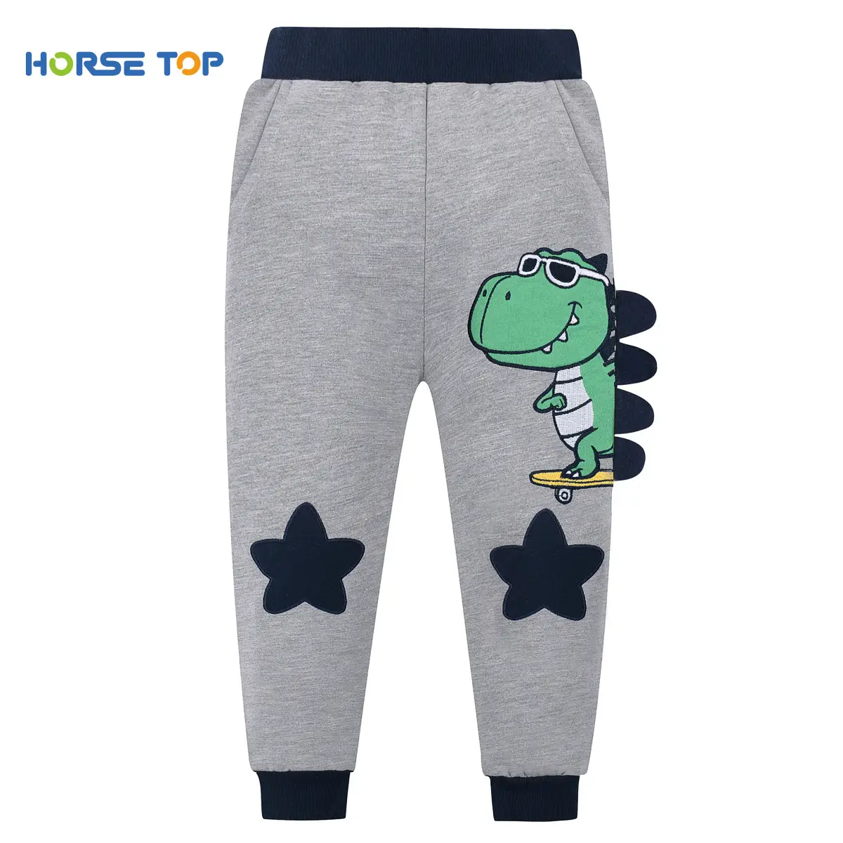 Boys Grey Cotton Sweatpants with Cartoon Print
