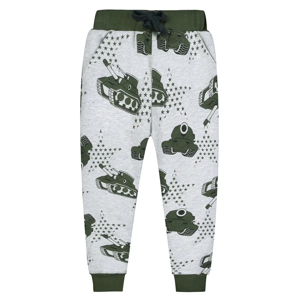 Boys Grey Cotton Sweatpants with Cartoon Print