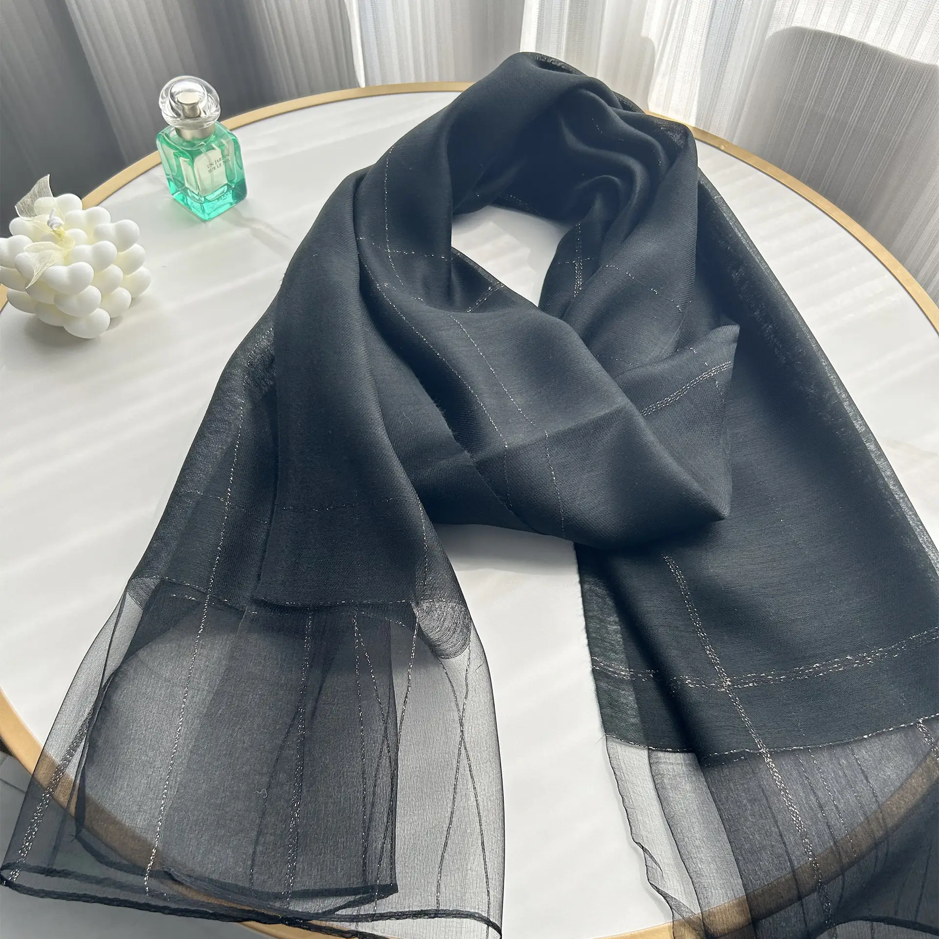 2025 Silk Scarf Soft Bright Gold Thread Travel Shawl - Image 11