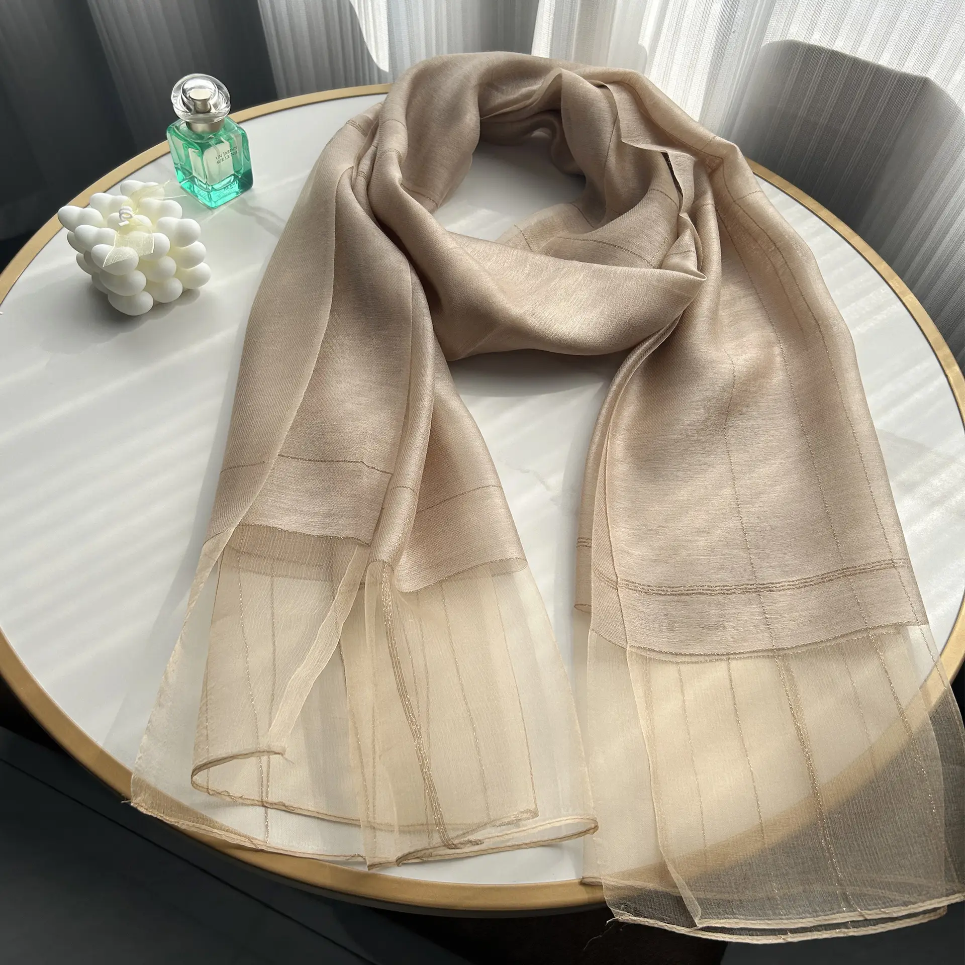 2025 Silk Scarf Soft Bright Gold Thread Travel Shawl - Image 13