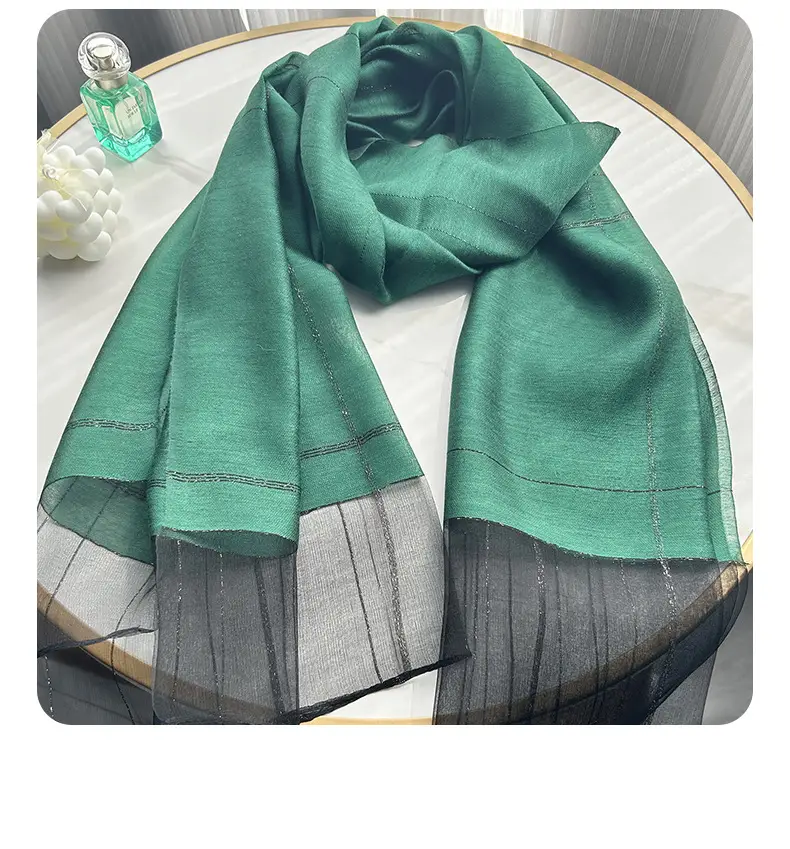 2025 Silk Scarf Soft Bright Gold Thread Travel Shawl — feature 12