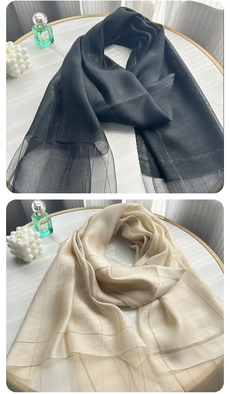 2025 Silk Scarf Soft Bright Gold Thread Travel Shawl — feature 15