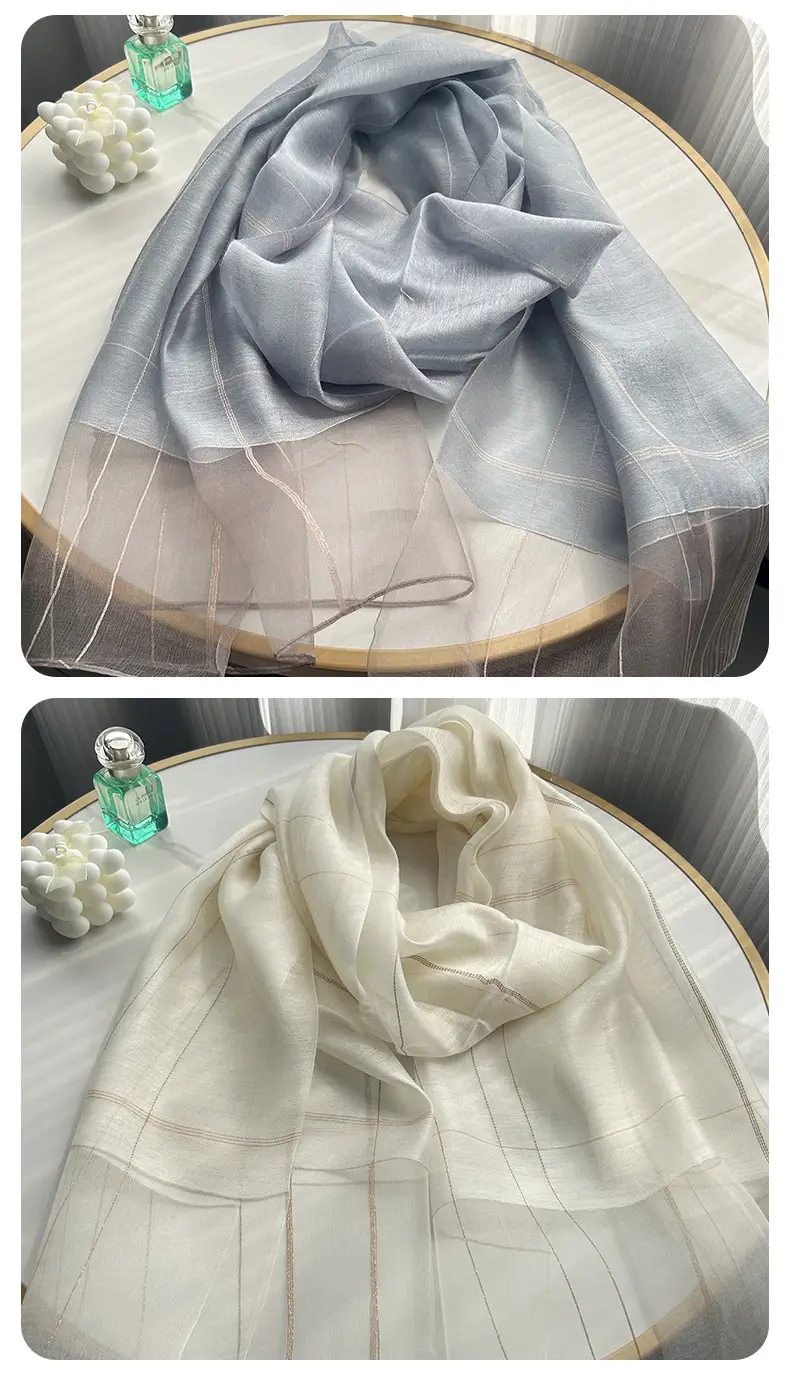 2025 Silk Scarf Soft Bright Gold Thread Travel Shawl — feature 16