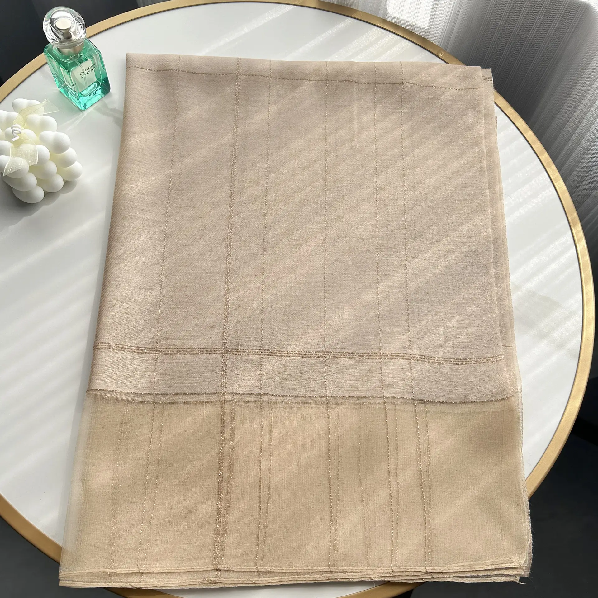 2025 Silk Scarf Soft Bright Gold Thread Travel Shawl - Image 3