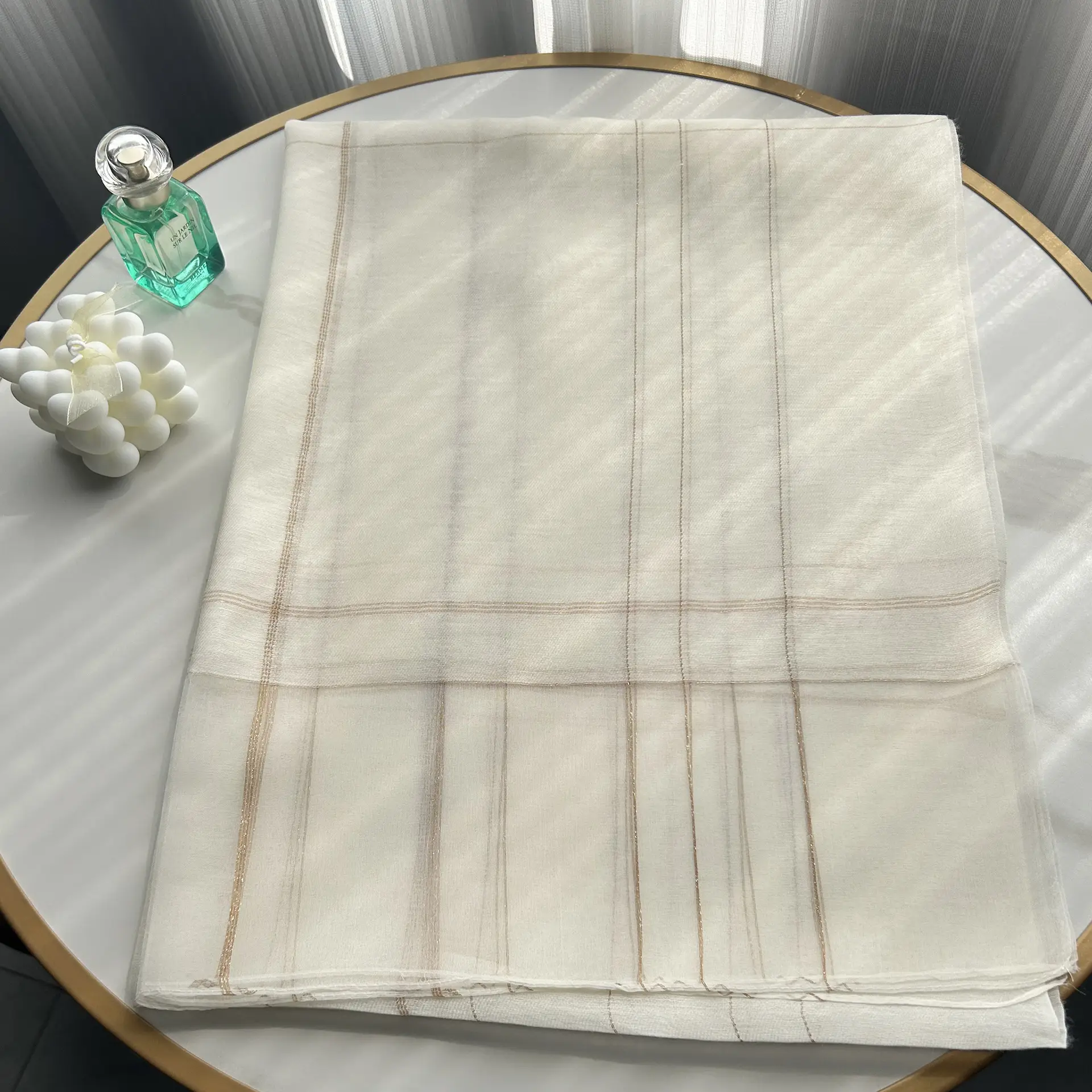 2025 Silk Scarf Soft Bright Gold Thread Travel Shawl - Image 7