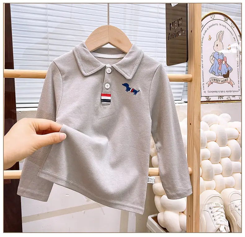Children's Long Sleeve Cotton Polo Shirt Blue White Grey Orange â feature 10