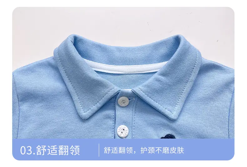 Children's Long Sleeve Cotton Polo Shirt Blue White Grey Orange â feature 13