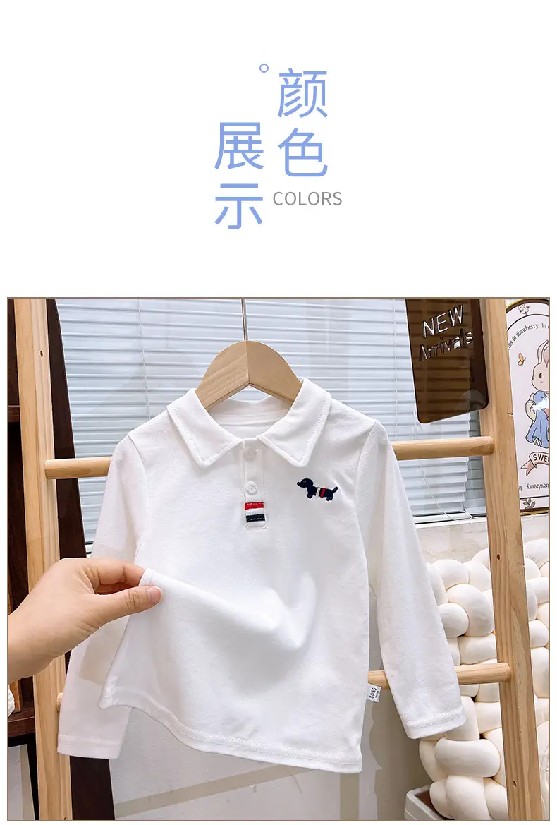 Children's Long Sleeve Cotton Polo Shirt Blue White Grey Orange â feature 7