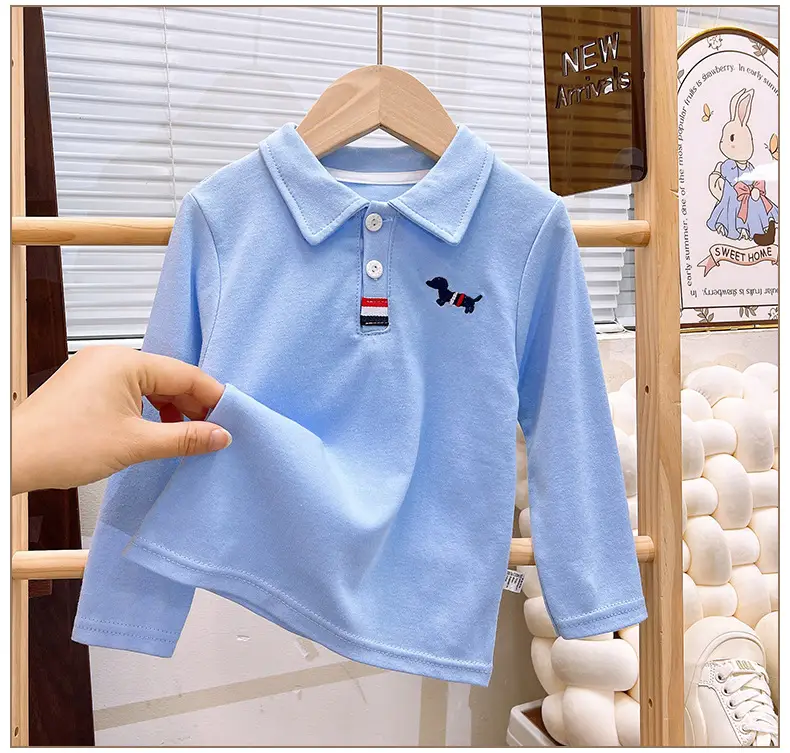 Children's Long Sleeve Cotton Polo Shirt Blue White Grey Orange â feature 8