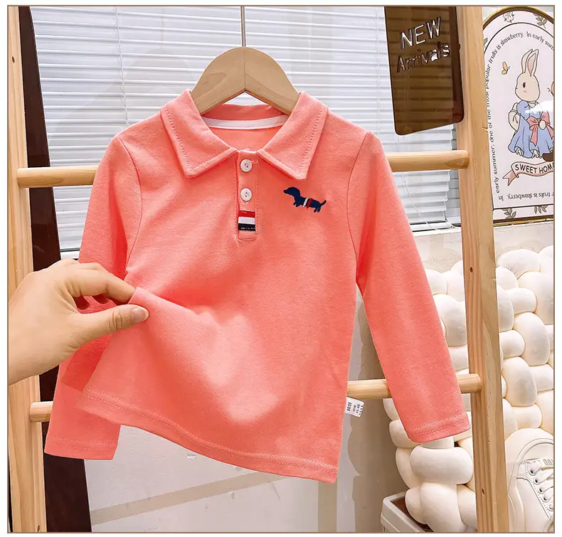 Children's Long Sleeve Cotton Polo Shirt Blue White Grey Orange â feature 9