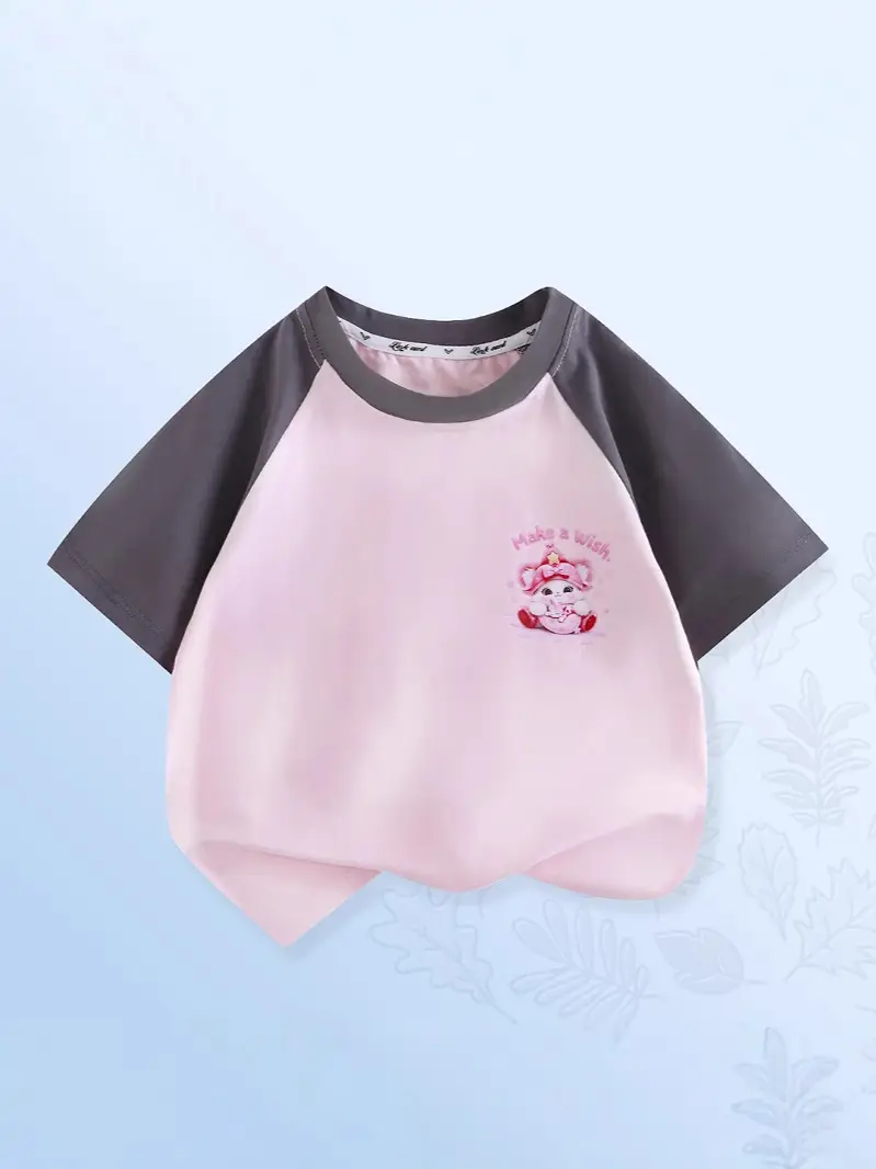 Girls Half-Sleeved T-Shirt Grey White Cartoon Print - Image 8