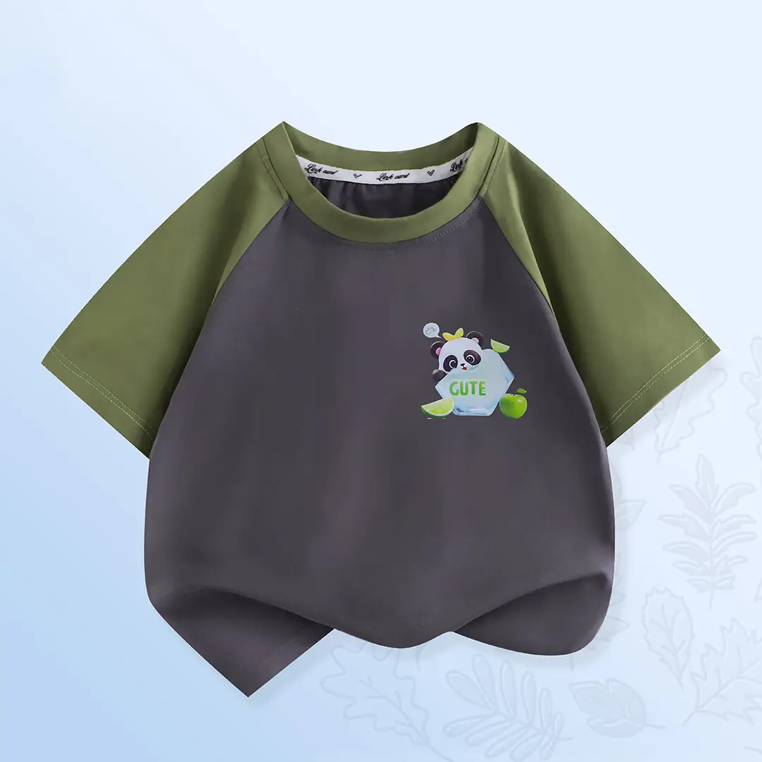 Girls Half-Sleeved T-Shirt Grey White Cartoon Print — feature 4