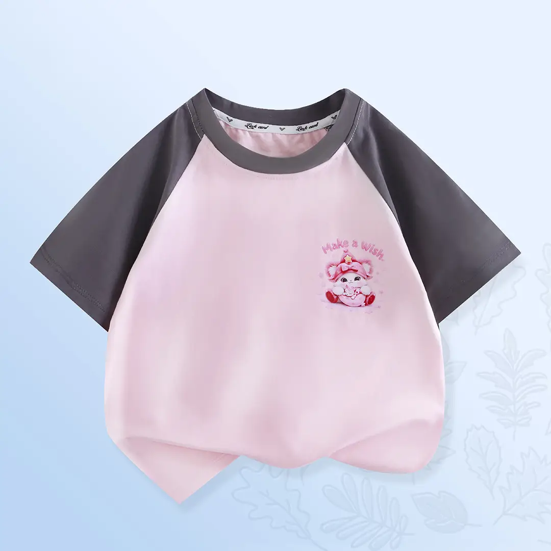 Girls Half-Sleeved T-Shirt Grey White Cartoon Print - Image 2