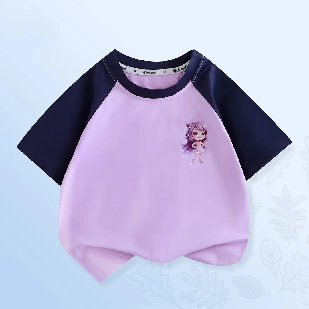 Girls Half-Sleeved T-Shirt Grey White Cartoon Print - Image 3