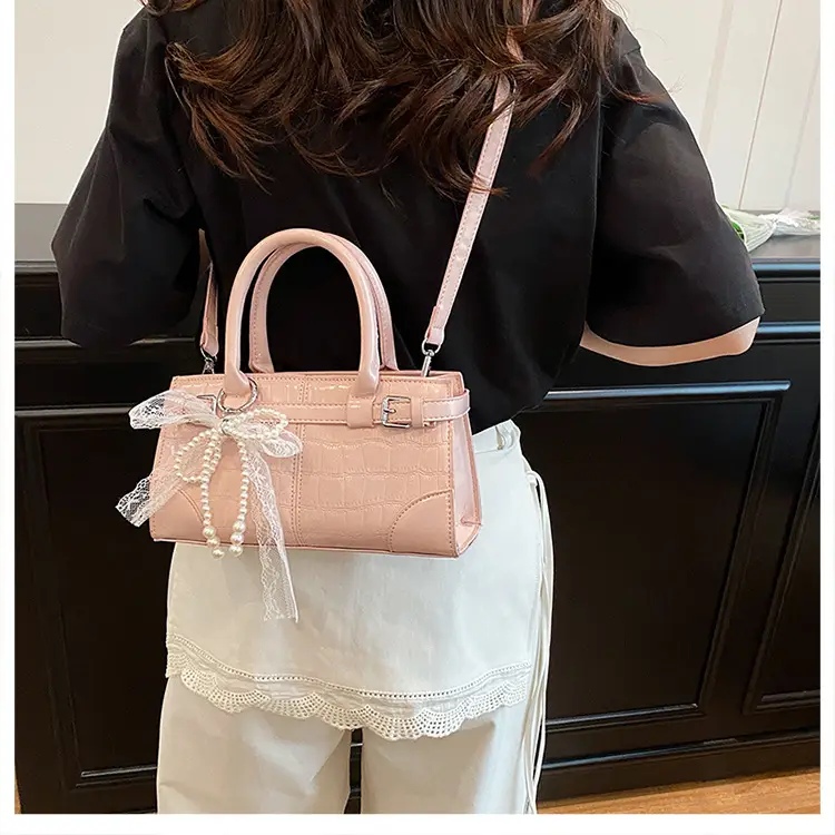 Black Crocodile Texture Crossbody Bag with Lace Bow — feature 20