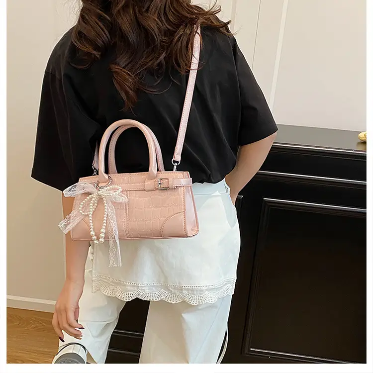 Black Croc Embroidered Crossbody Bag with Lace Bow — feature 20