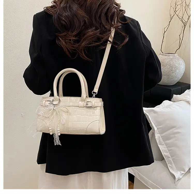Black Croc Embroidered Crossbody Bag with Lace Bow — feature 31