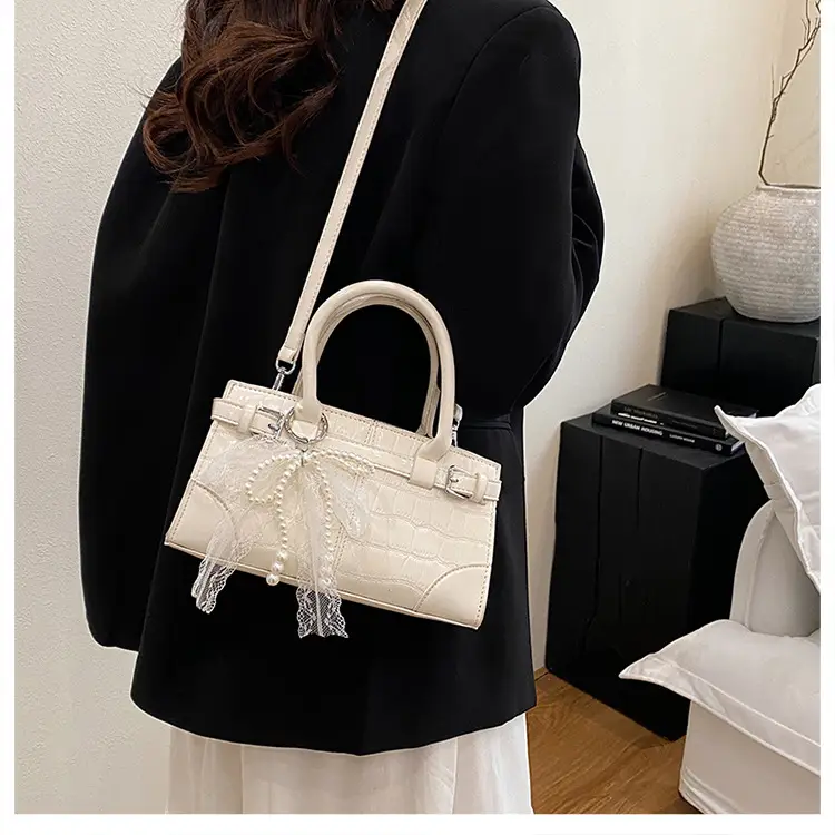 Black Croc Embroidered Crossbody Bag with Lace Bow — feature 33