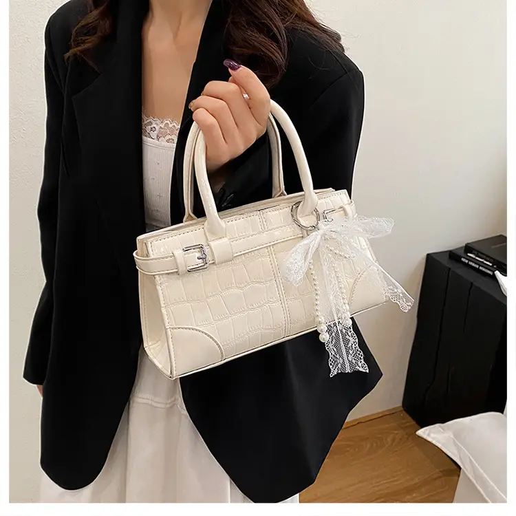 Black Croc Embroidered Crossbody Bag with Lace Bow — feature 34