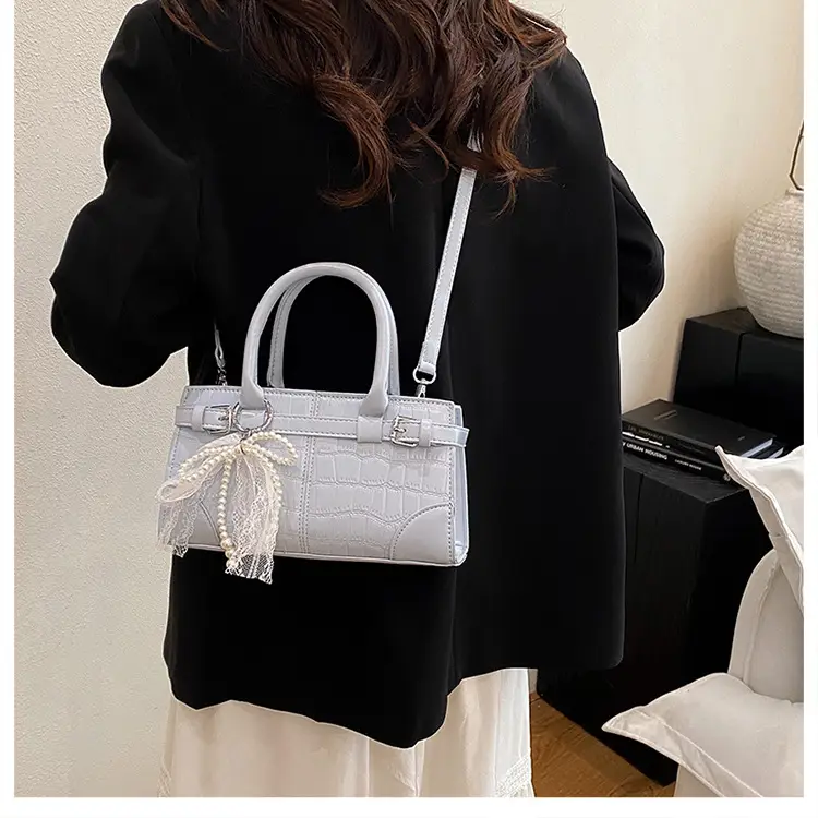 Black Croc Embroidered Crossbody Bag with Lace Bow — feature 35