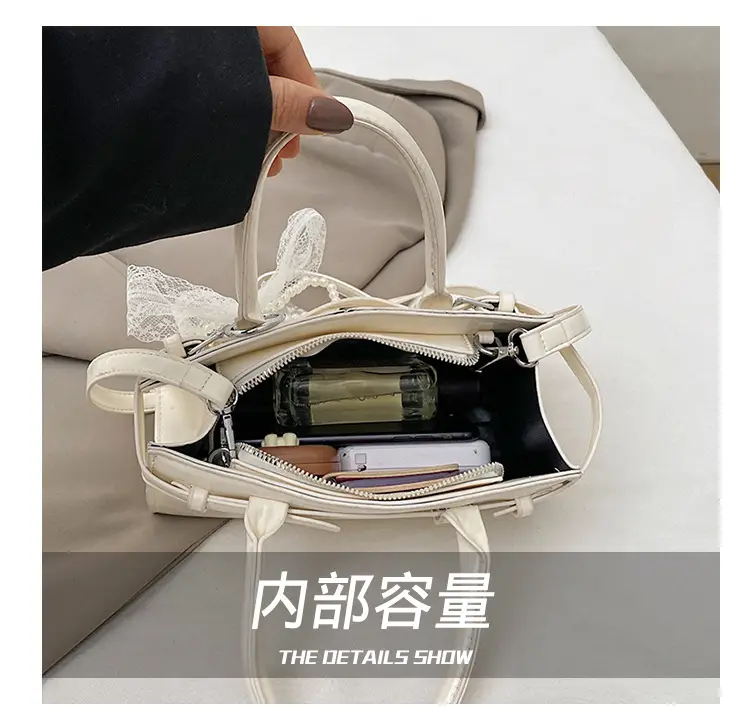 Black Croc Embroidered Crossbody Bag with Lace Bow — feature 4