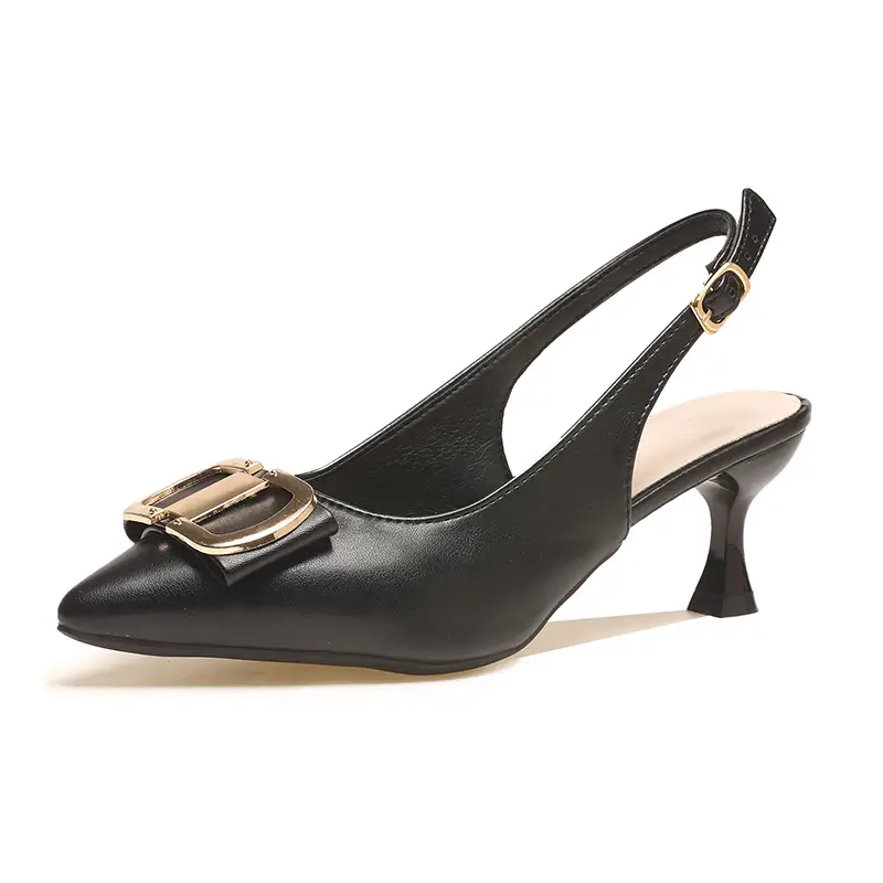 Summer New Pointed High Heels Sandals Women's Fine Heel High-end Black Toe Sandals French Square Buckle Single-layer Shoes for Women - Image 8