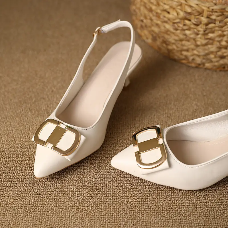 Summer New Pointed High Heels Sandals Women's Fine Heel High-end Black Toe Sandals French Square Buckle Single-layer Shoes for Women - Image 3