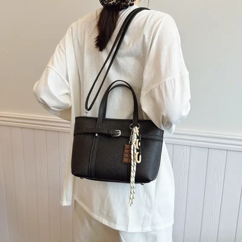 Pink Leather Bucket Bag with Chain Strap for Women - Image 8