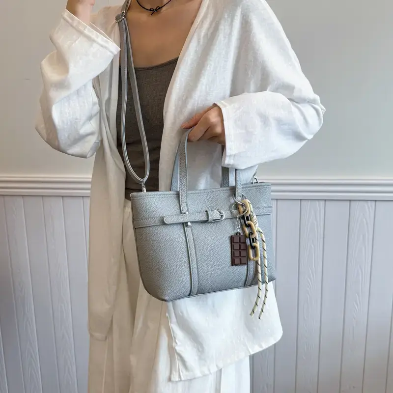 Pink Leather Bucket Bag with Chain Strap for Women - Image 9