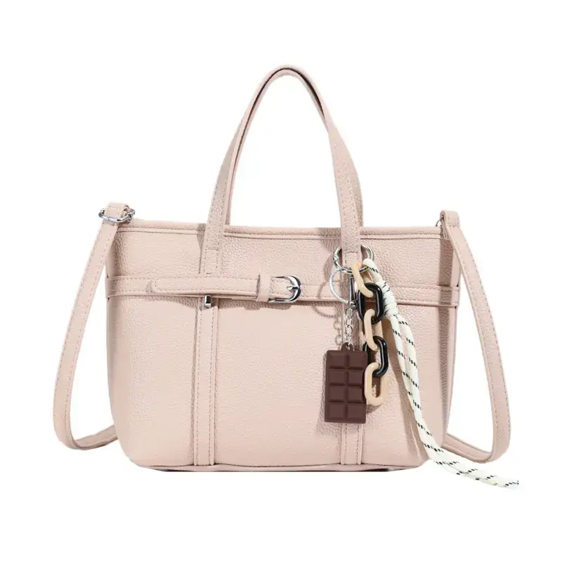 Pink Leather Bucket Bag with Chain Strap for Women - Image 4