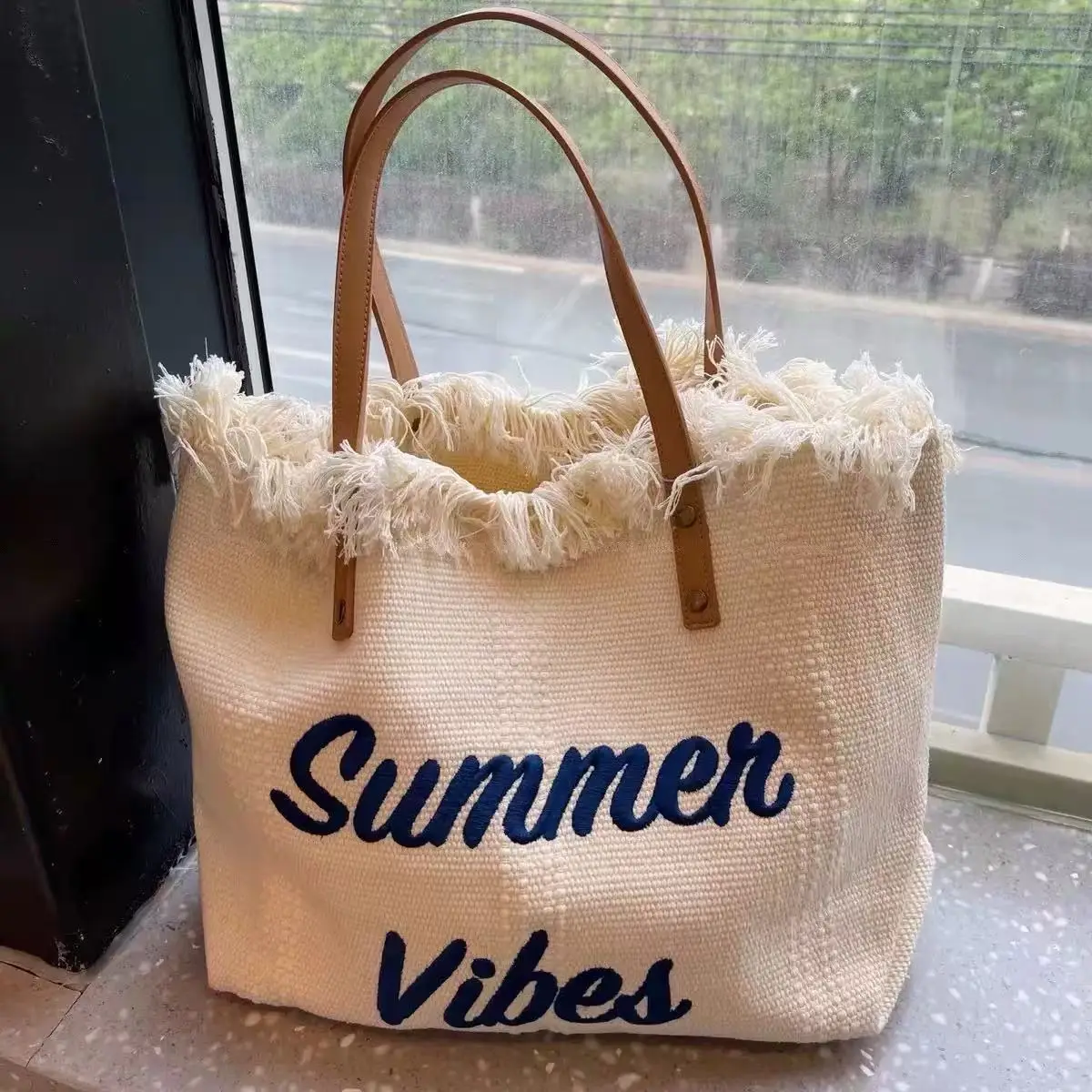 Women's Canvas Embroidered Tote Bag Summer Vibes