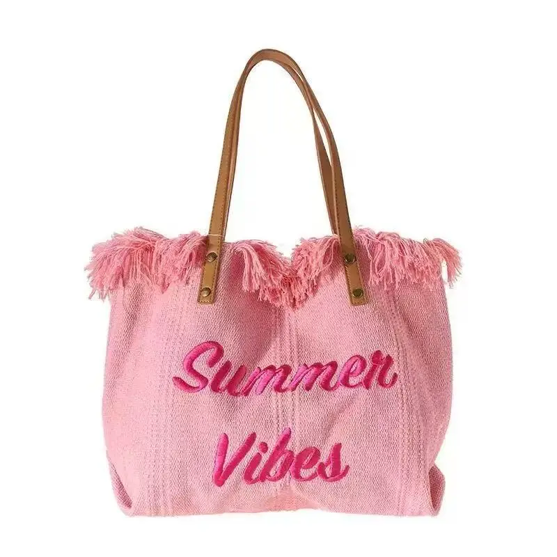 Women's Canvas Embroidered Tote Bag Summer Vibes