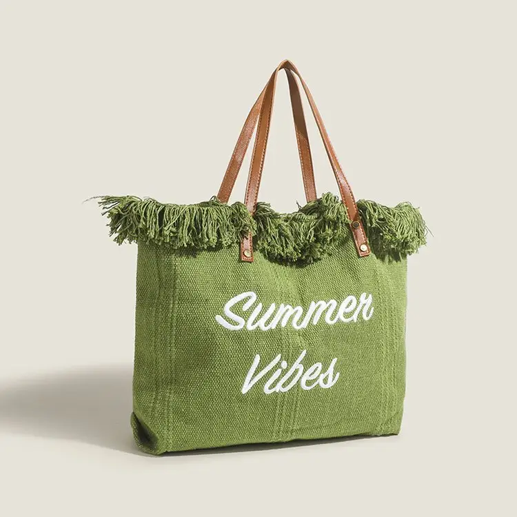 Women's Canvas Embroidered Tote Bag Summer Vibes