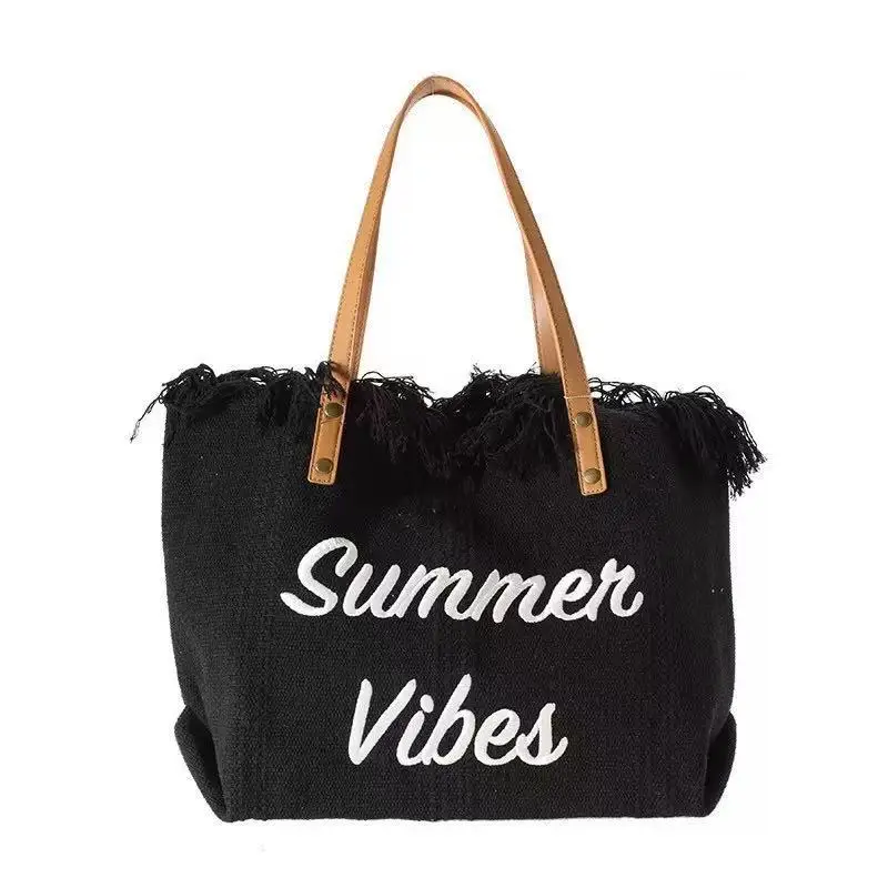 Women's Canvas Embroidered Tote Bag Summer Vibes
