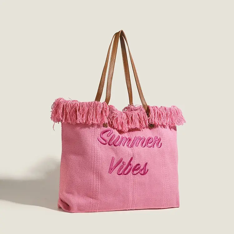 Women's Canvas Embroidered Tote Bag Summer Vibes