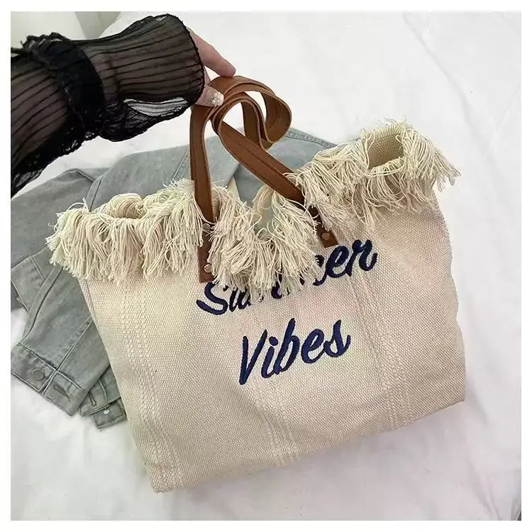 Women's Canvas Embroidered Tote Bag Summer Vibes