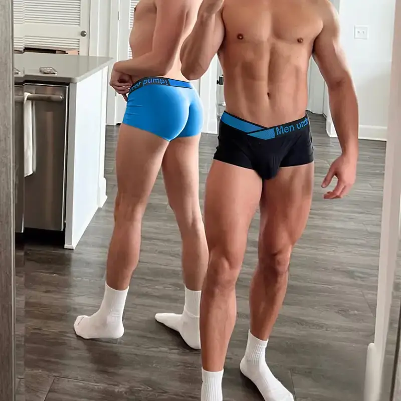 Men Underwear White Blue Belt High Cut Boxer Briefs - Image 6