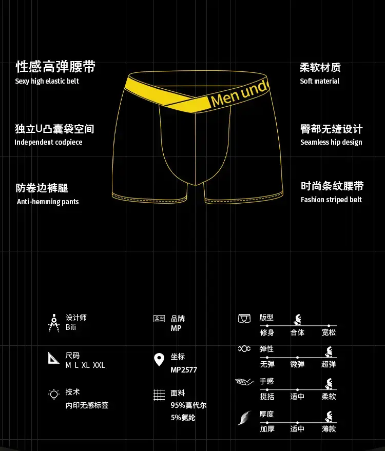 Men Underwear White Blue Belt High Cut Boxer Briefs — feature 3