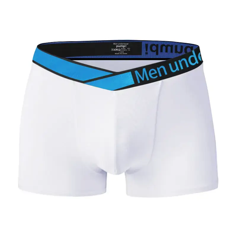 Men Underwear White Blue Belt High Cut Boxer Briefs - Image 2