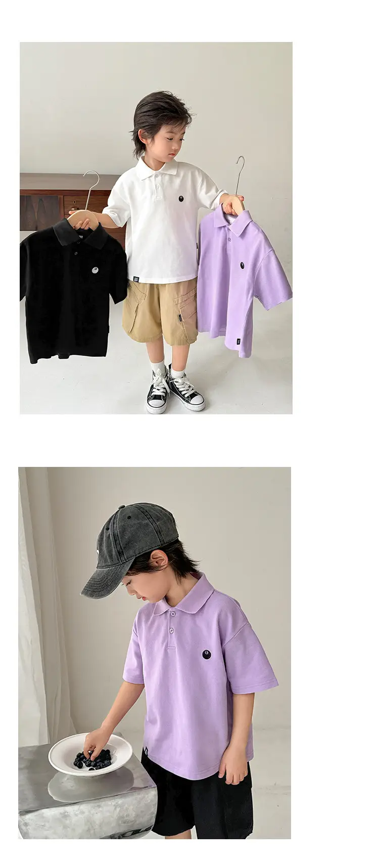Boys Purple Polo Shirt Short Sleeve Summer Wear — feature 11
